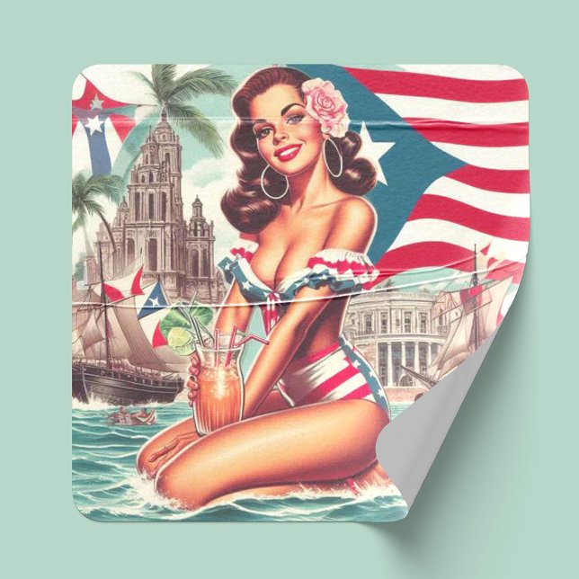 Adesivo Quadrado Vintage Porto Rico Pin-Up (Criador carregado)