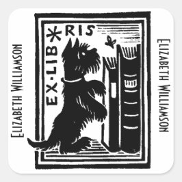 Adesivo Quadrado Vintage Puppy Dog Ex Libris Bookplate Monograma