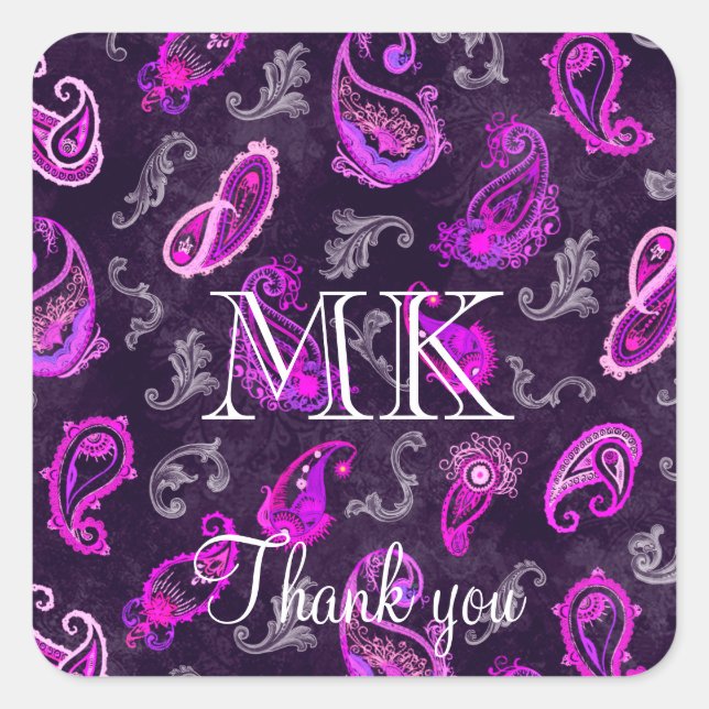 Adesivo Quadrado Vintage Purple Paisley (Frente)