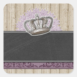 Adesivo Quadrado Vintage Queen Crown em Madeira e Qualkboard Russos