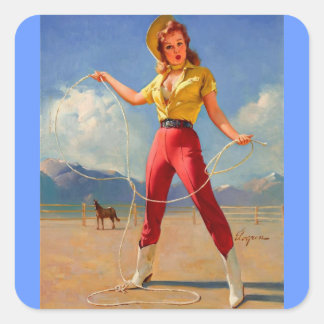 Adesivo Quadrado Vintage Ranch Western Pin up Girl