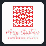 Adesivo Quadrado Vintage Red Christmas Geométrico Quilt Personaliza<br><div class="desc">Celebre a temporada com este Vintage Red Christmas Geométrico Quilt Personalised Holiday Square Sticker. Apresentando um padrão de colcha geométrica nostálgica em tons vermelhos festivos, este adesivo adiciona um toque quente e vintage aos seus projetos de férias. Personalize-o com seu nome ou uma mensagem especial para torná-lo exclusivamente seu. Perfeito...</div>