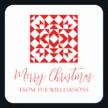 Adesivo Quadrado Vintage Red Christmas Geométrico Quilt Personaliza<br><div class="desc">Celebre a temporada com este Vintage Red Christmas Geométrico Quilt Personalised Holiday Square Sticker. Apresentando um padrão de colcha geométrica nostálgica em tons vermelhos festivos, este adesivo adiciona um toque quente e vintage aos seus projetos de férias. Personalize-o com seu nome ou uma mensagem especial para torná-lo exclusivamente seu. Perfeito...</div>