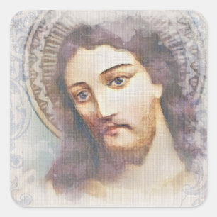 Adesivo Quadrado Vintage Religião Jesus Watercolor