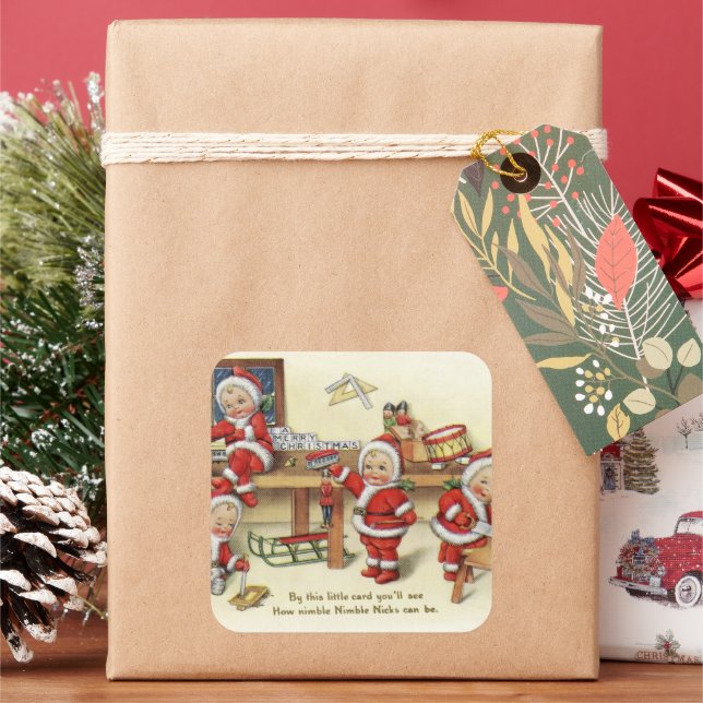 Adesivo Quadrado Vintage retro cartão de Natal Vintage (Feriado)