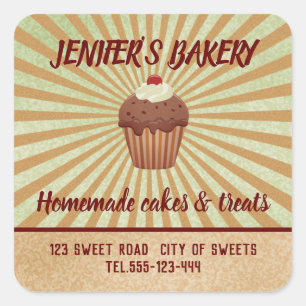 Adesivo Quadrado Vintage retro cupcakes e trata a embalagem