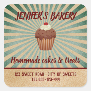Adesivo Quadrado Vintage retro cupcakes e trata a embalagem