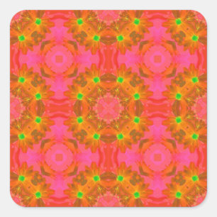 Adesivo Quadrado Vintage Retro Floral Colorido Abstrato