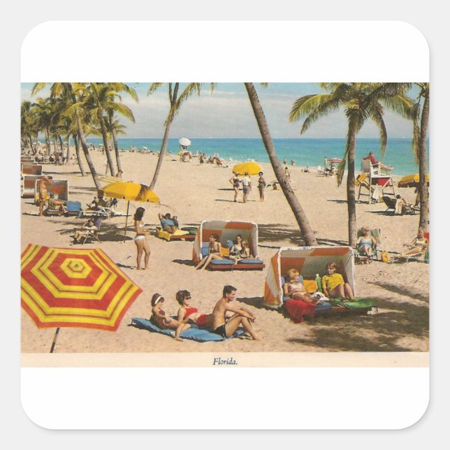Adesivo Quadrado Vintage Retro Florida Beach Viagem (Frente)