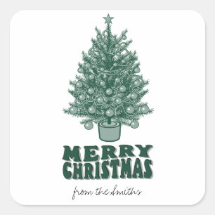 Adesivo Quadrado Vintage Retro Greenery Feliz Natal não foto