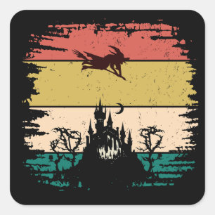 Adesivo Quadrado Vintage Retro Halloween