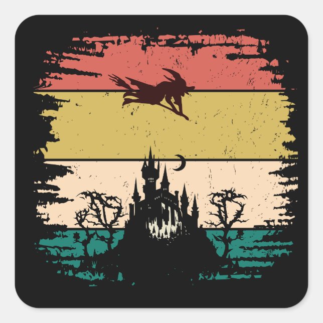 Adesivo Quadrado Vintage Retro Halloween (Frente)