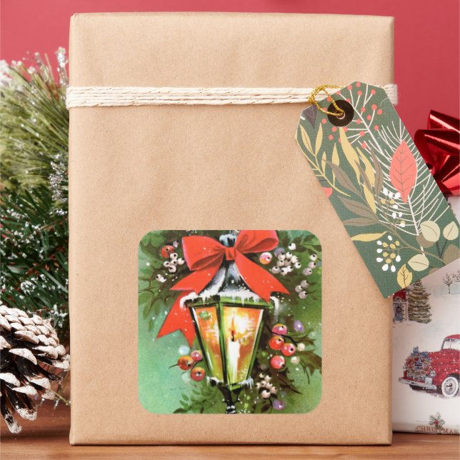 Adesivo Quadrado Vintage retro lâmpada de Natal Vinhage (Feriado)
