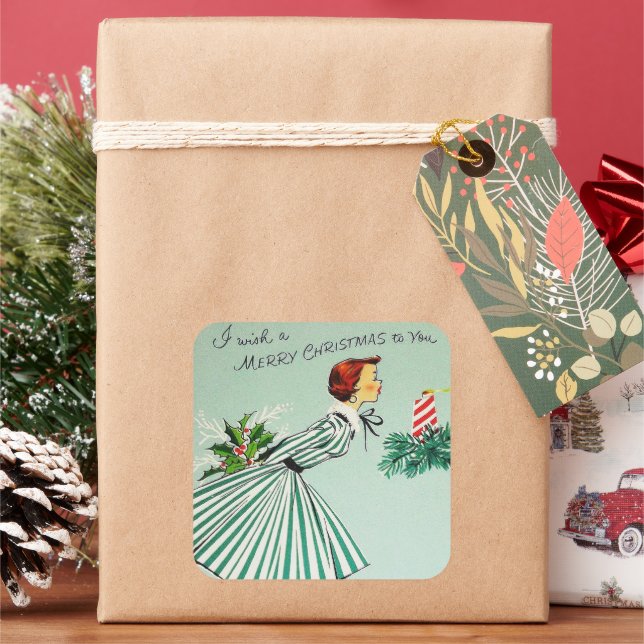Adesivo Quadrado Vintage retro Natal - Vintage: desejo Feriado (Feriado)