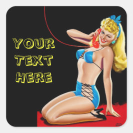 Adesivo Quadrado Vintage Retro Peter Driben Telephone Pinup Girl