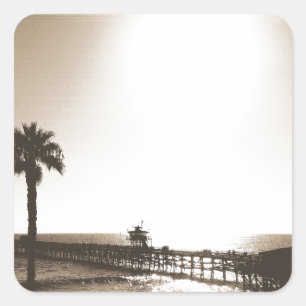 Adesivo Quadrado vintage retrô píer de san clemente califórnia sépi