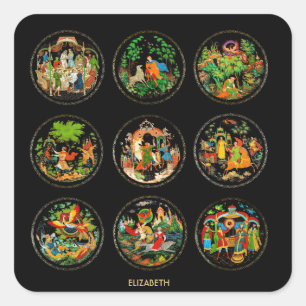 Adesivo Quadrado Vintage Retro Russo Fairy Tale Fantasy Colorido