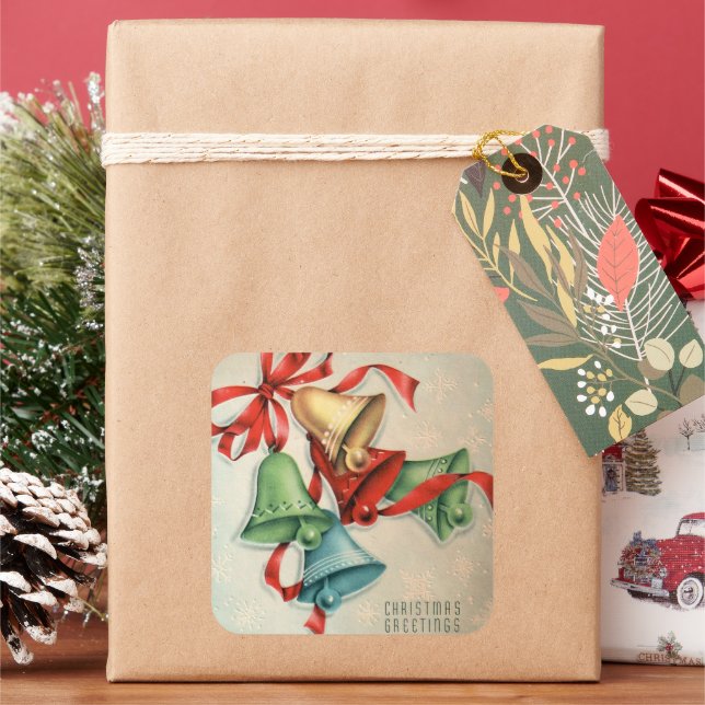 Adesivo Quadrado Vintage retro sinos de Natal (Feriado)