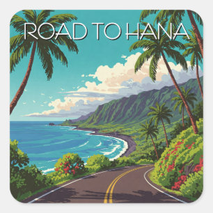 Adesivo Quadrado Vintage Road para hana Maui Hawaii Viagem