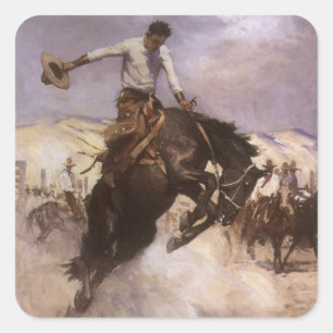 Adesivo Quadrado Vintage Rodeo Cowboy, Breezy Riding by WHD Koerner