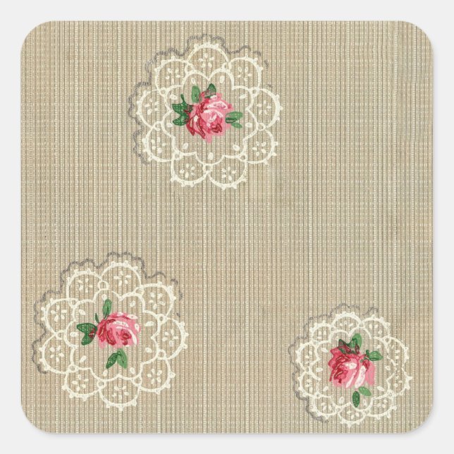 Adesivo Quadrado Vintage Rosebud Doily Design Sticker (Frente)