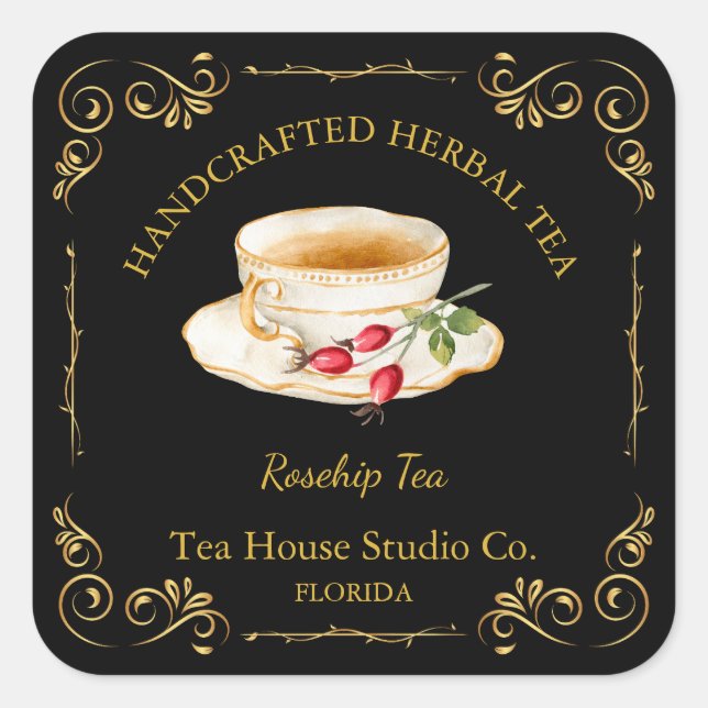 Adesivo Quadrado Vintage Rosehip Tea Square Label (Frente)