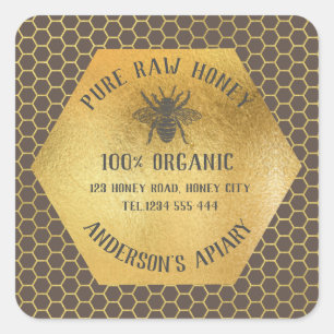 Adesivo Quadrado Vintage rústica abelha mel em favos