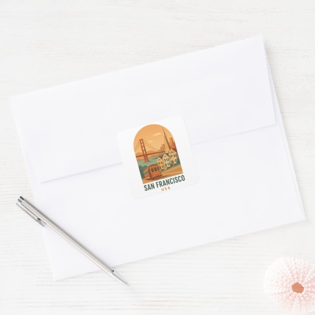 Adesivo Quadrado Vintage San Francisco Travel  (Envelope)