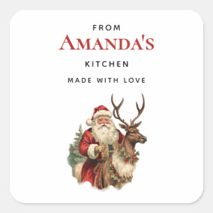 Adesivo Quadrado Vintage Santa Claus e Reindeer Kitchen de Natal