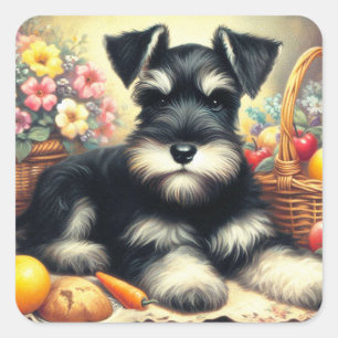 Adesivo Quadrado Vintage Schnauzer Pintura