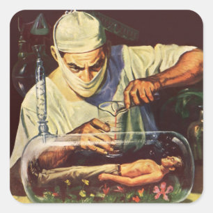 Adesivo Quadrado Vintage Science Fiction, Laboratory Mad Scientist