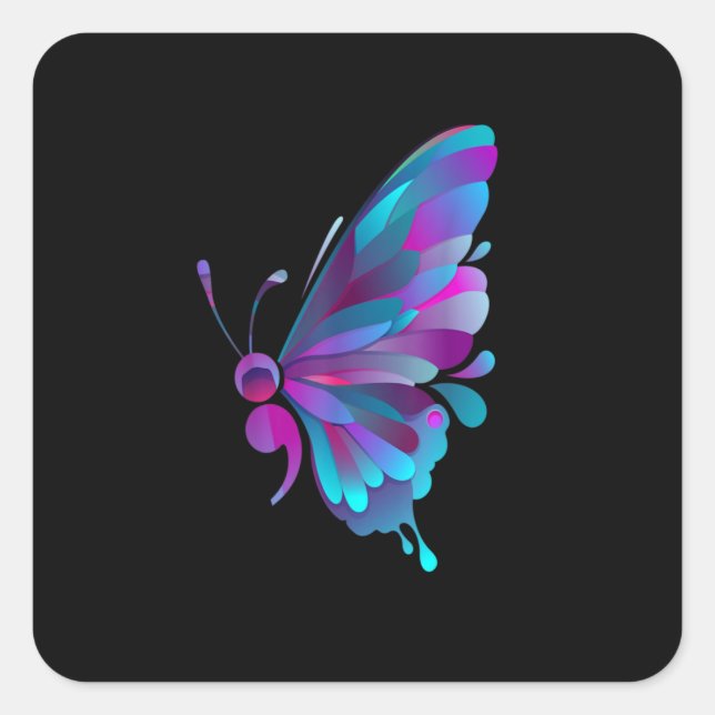 Adesivo Quadrado Vintage Semicolon Butterfly Semi Colon (Frente)