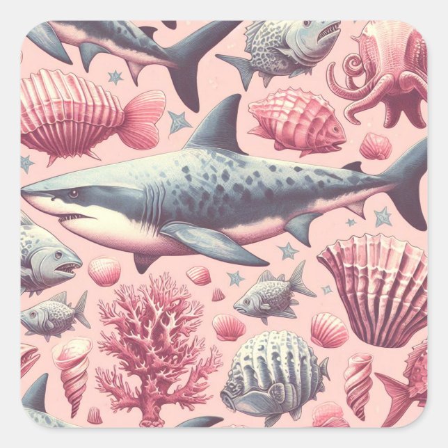 Adesivo Quadrado Vintage Shark Seamless (Frente)