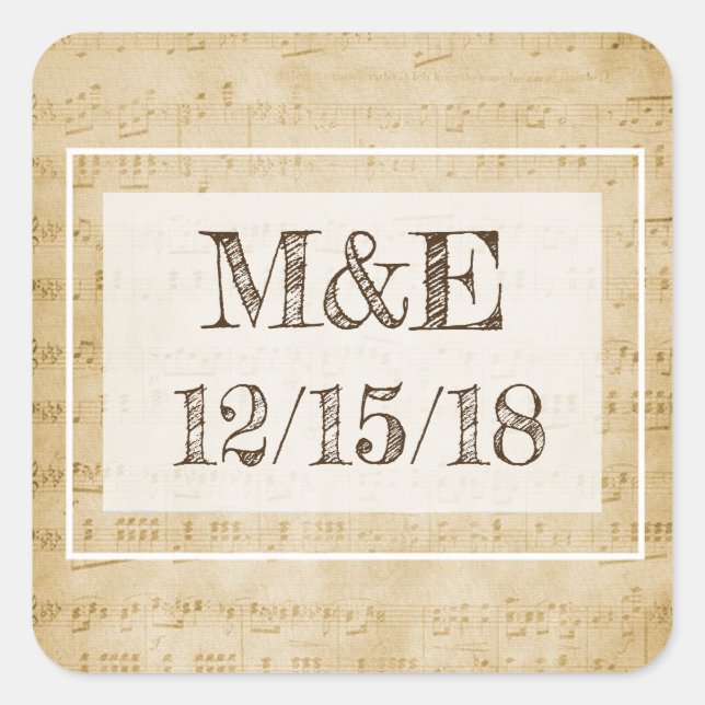 Adesivo Quadrado Vintage Sheet Music Personalised Stickers (Frente)