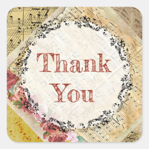 Adesivo Quadrado Vintage Sheet Music Rosa com autocolantes personal
