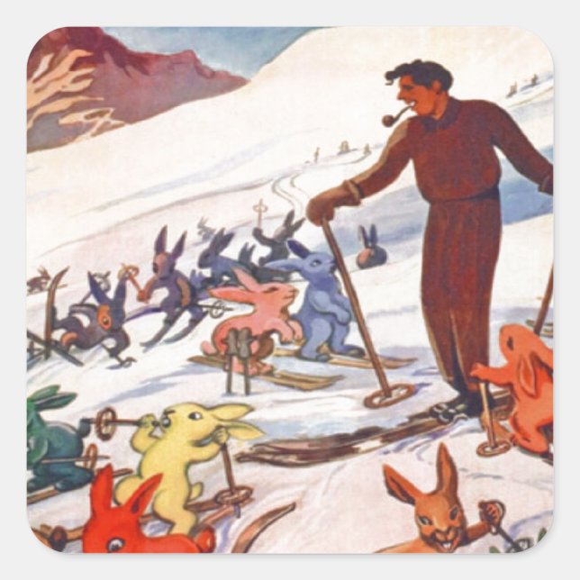 Adesivo Quadrado Vintage Ski Poster, Arlberg, Rua Anton (Frente)