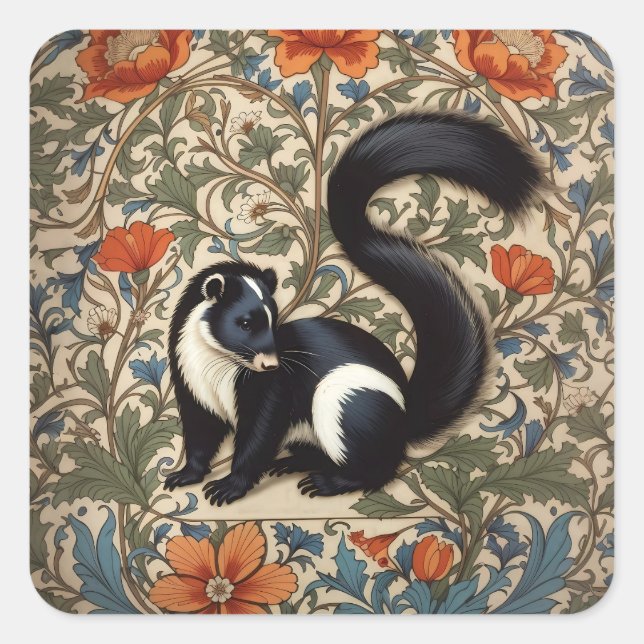 Adesivo Quadrado Vintage Skunk William Morris Inspirou (Frente)