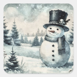 Adesivo Quadrado Vintage Snowman