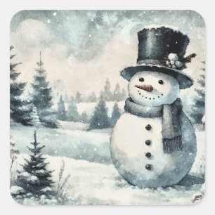 Adesivo Quadrado Vintage Snowman