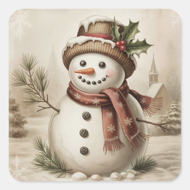 Adesivo Quadrado Vintage Snowman Stickers (Frente)