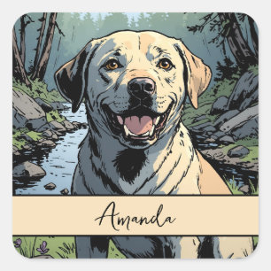 Adesivo Quadrado Vintage sorrindo Labrador Amarelo Retriever