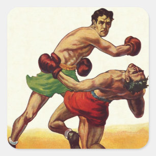 Adesivo Quadrado Vintage Sports Boxing, Boxers em uma Luta