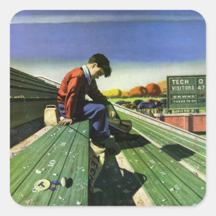 Adesivo Quadrado Vintage Sports, Sad Football Fan com Megaphone