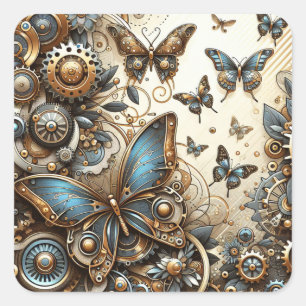 Adesivo Quadrado Vintage Steampunk Butterflies
