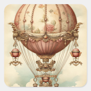 Adesivo Quadrado Vintage Steampunk Pink Air Balloon