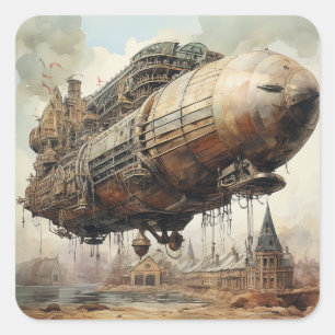 Adesivo Quadrado Vintage Steampunk Zeppelin (2)