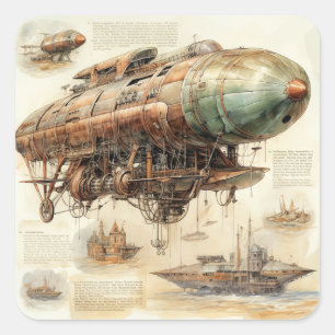 Adesivo Quadrado Vintage Steampunk Zeppelin (4)