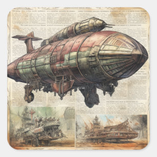 Adesivo Quadrado Vintage Steampunk Zeppelin (6)