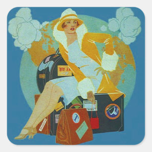 Adesivo Quadrado Vintage Sticker Jet-Set Viagem Vagões