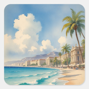 Adesivo Quadrado Vintage Style Monte Carlo Beach Viagem